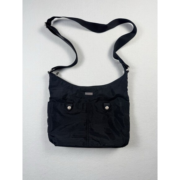 Baggalini Crinkle Nylon Crossbody Bag Black Adjustable Strap - Picture 1 of 6